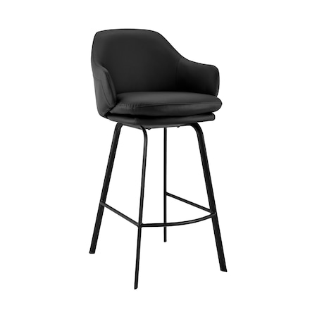 Armen Living Brigden Black Faux Leather and Black Metal Swivel 26" Counter Stool LCBRBABLBL26